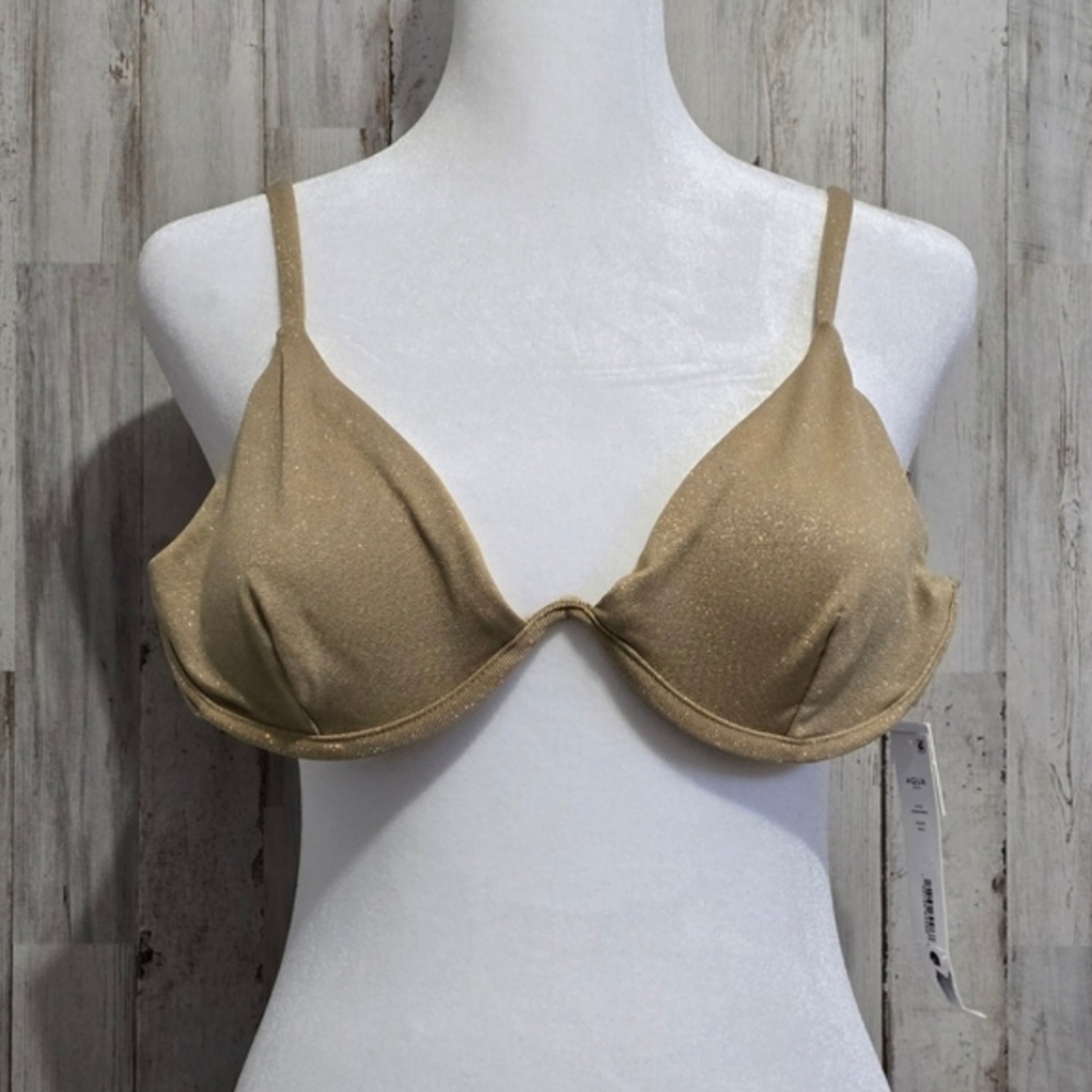 AQUA Gold Metallic Shimmer Triangle Underwire Bikini Swim Top Size XL - Picture 6 of 7
